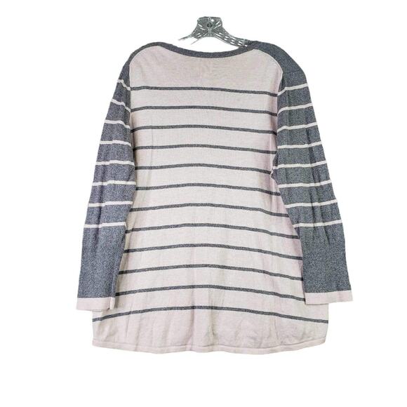 Nic Zoe Sweater Womens Plus Size 1X Long Sleeve Knit Gray Pink Striped Pullover - Picture 3 of 7